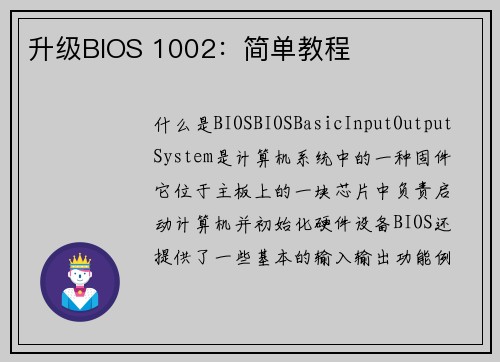 升级BIOS 1002：简单教程
